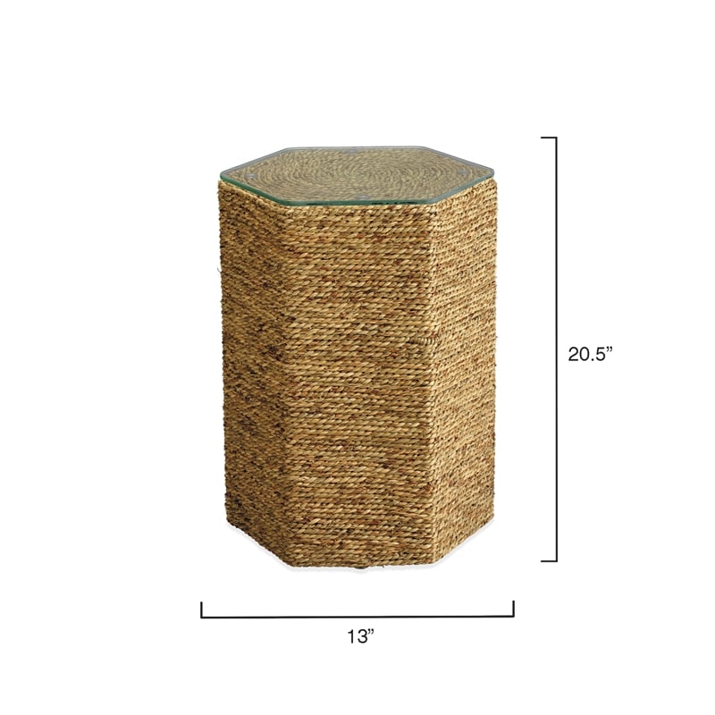 J&D Designs Co Peninsula Coastal Seagrass Rattan & Glass Side Table in Natural