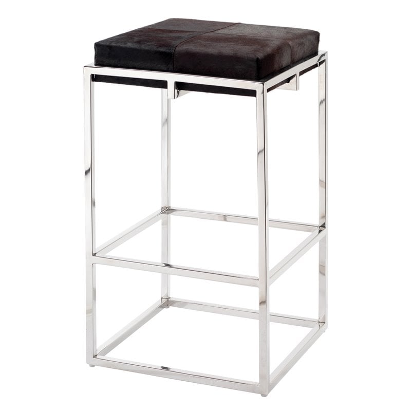 J&D Designs Co Shelby Stainless Steel/Hide Bar Stool in Nickel/Espresso
