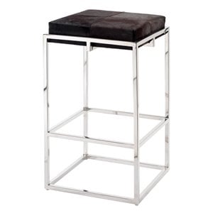 Jamie Young Co Shelby Stainless Steel/Hide Bar Stool in Nickel/Espresso
