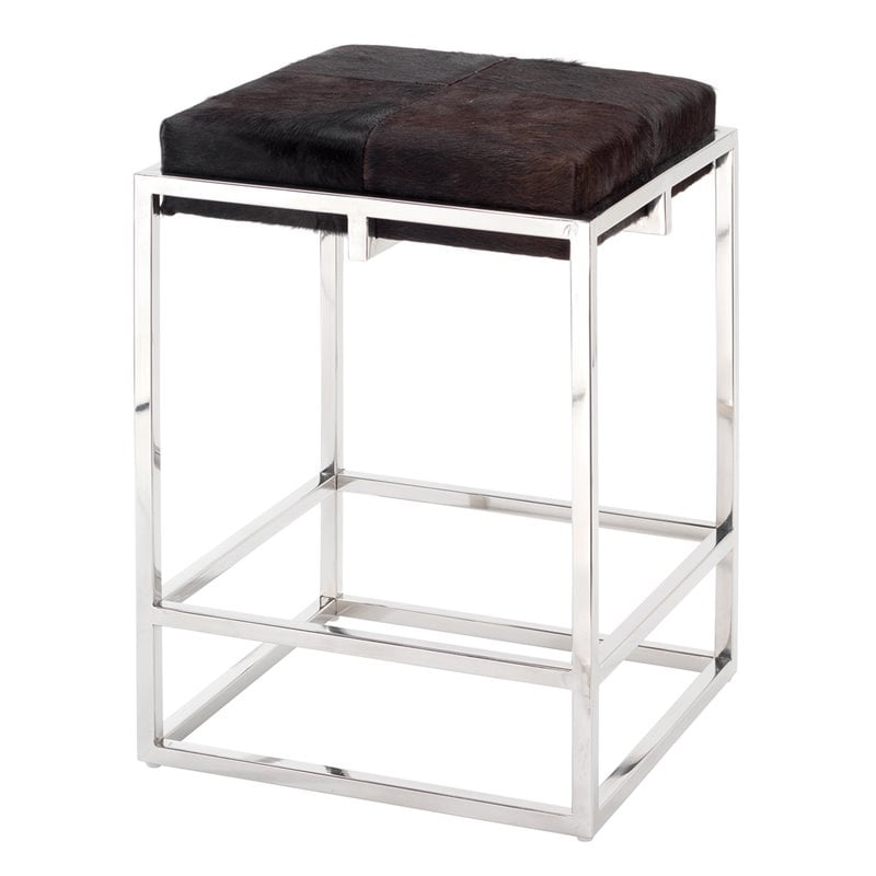 J&D Designs Co Shelby Stainless Steel/Hide Counter Stool in Nickel/Espresso