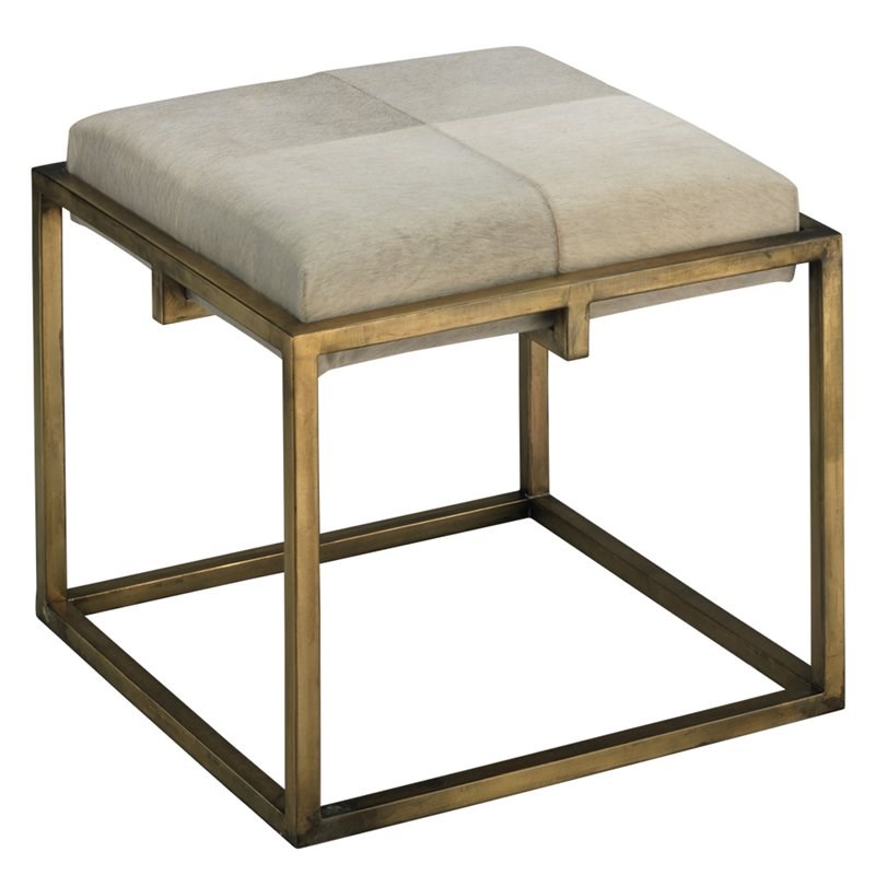 J&D Designs Co Shelby Traditional Metal/Leather Hide Stool in Nickel/White
