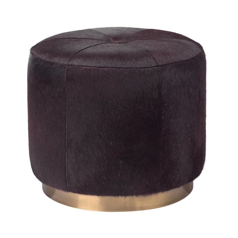 J&D Designs Co Thackeray Small Round Leather Hide Pouf in Espresso