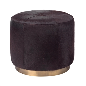J&D Designs Co Thackeray Small Round Leather Hide Pouf in Espresso