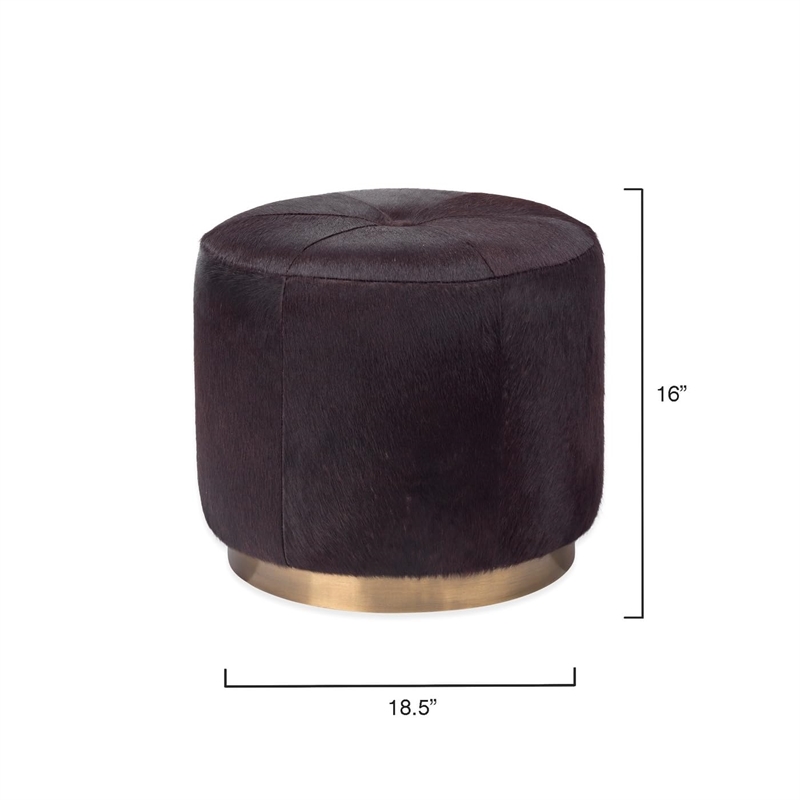 J&D Designs Co Thackeray Small Round Leather Hide Pouf in Espresso
