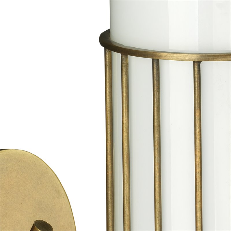 J&D Designs Co Torino Glass/Steel Metal Wall Sconce in White Milk/Antique Brass
