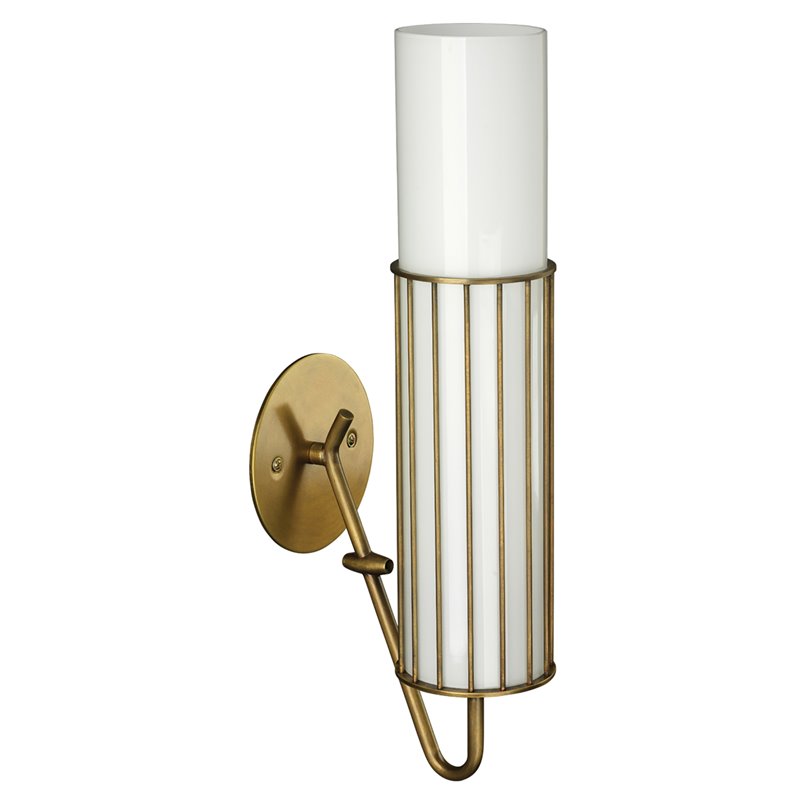 J&D Designs Co Torino Glass/Steel Metal Wall Sconce in White Milk/Antique Brass