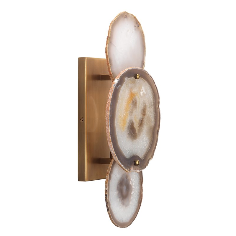 J&D Designs Co Trinity 3-Slice Agate/Steel Metal Wall Sconce in Antique Brass