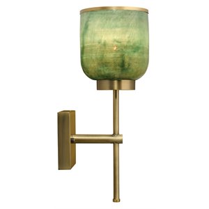 J&D Designs Co Vapor Single Glass/Iron Metal Wall Sconce in Aqua/Antique Brass