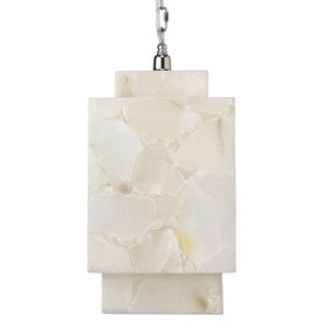 J&D Designs Co Borealis Cube Transitional Alabaster Stone Pendant in White