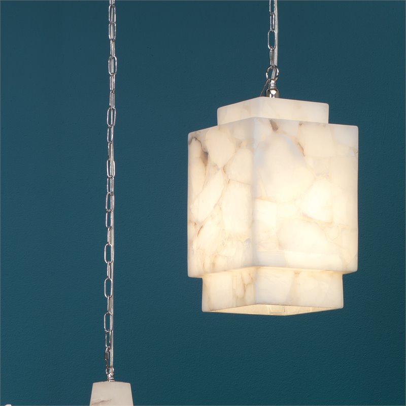 Jamie Young Co Borealis Cube Transitional Alabaster Stone Pendant in White