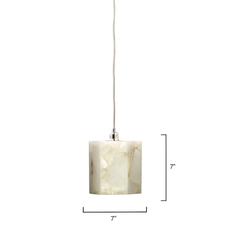 J&D Designs Co Borealis Hexagon Transitional Alabaster Stone Pendant in White