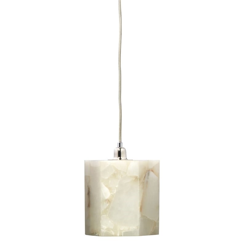 J&D Designs Co Borealis Hexagon Transitional Alabaster Stone Pendant in White