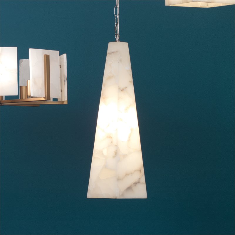 J&D Designs Co Borealis Tall Hexagon Alabaster Stone Pendant in White