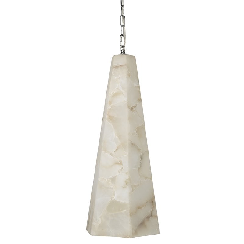 J&D Designs Co Borealis Tall Hexagon Alabaster Stone Pendant in White