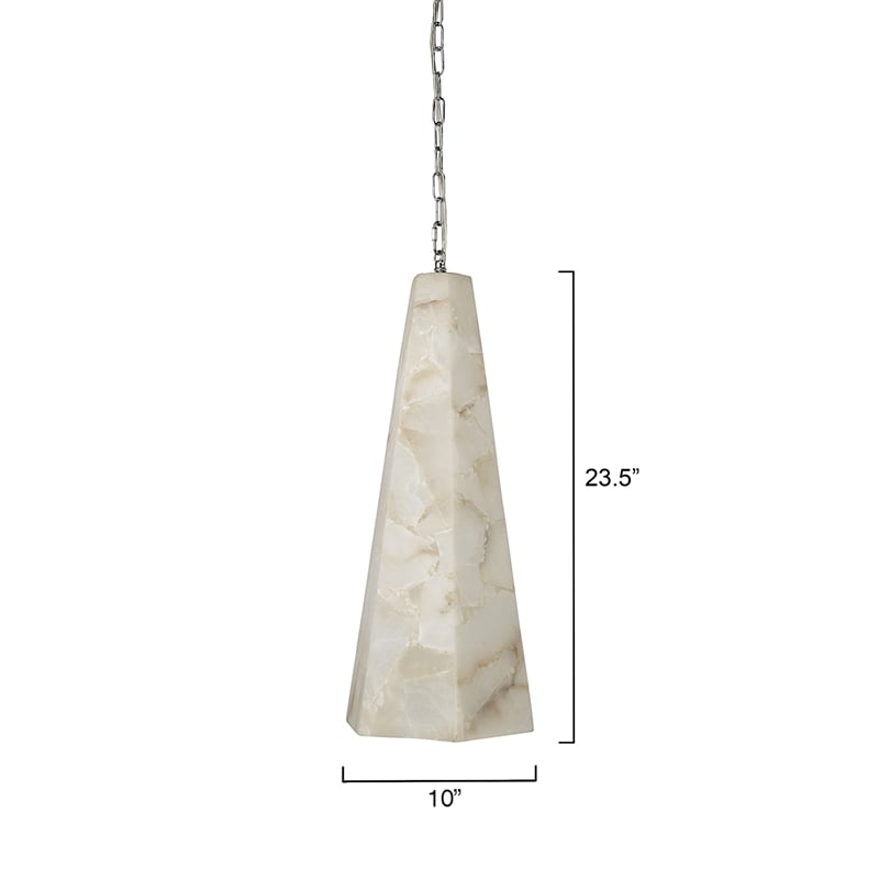 J&D Designs Co Borealis Tall Hexagon Alabaster Stone Pendant in White