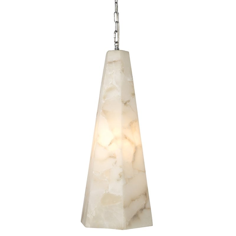 J&D Designs Co Borealis Tall Hexagon Alabaster Stone Pendant in White