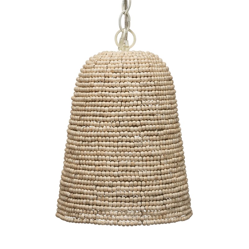 J&D Designs Co Canal Coastal Iron Mango Wood Pendant in Off White Beads