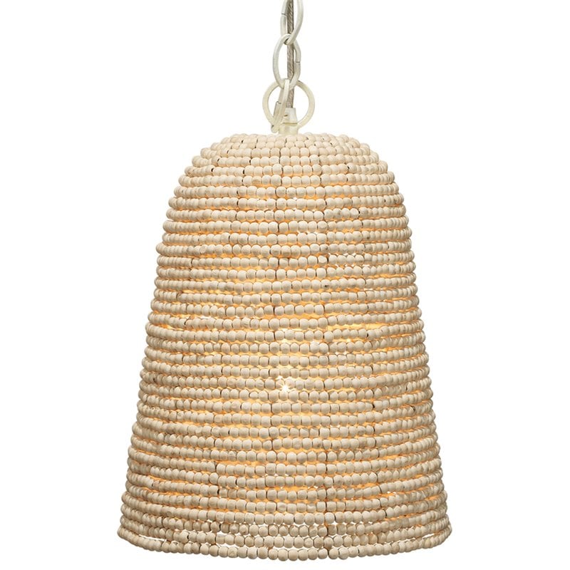 J&D Designs Co Canal Coastal Iron Mango Wood Pendant in Off White Beads