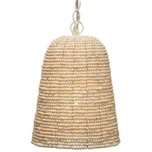 J&D Designs Co Canal Coastal Iron Mango Wood Pendant in Off White Beads