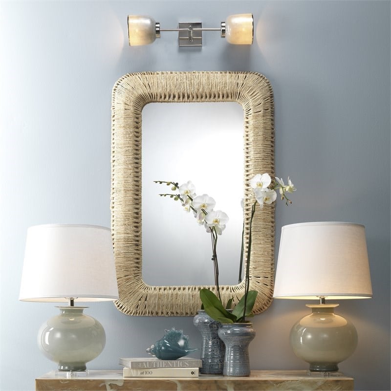 Jamie Young Co Hollis Rectangle Coastal Straw Rope Rattan Wall Mirror in Natural