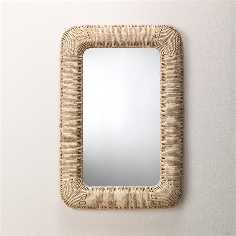 Jamie Young Co Hollis Rectangle Coastal Straw Rope Rattan Wall Mirror in Natural