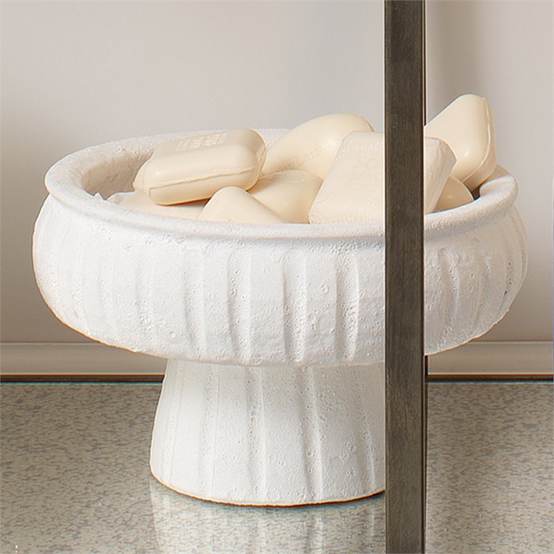 J&D Designs Co Aegean Small Traditional Pedestal Ceramic Bowl Vase in White