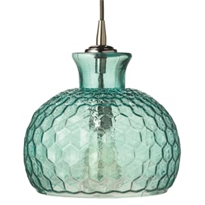J&D Designs Co Clark Coastal Glass Pendant with Silver Cloth Cord in Aqua Blue