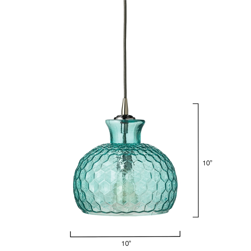 J&D Designs Co Clark Coastal Glass Pendant with Silver Cloth Cord in Aqua Blue