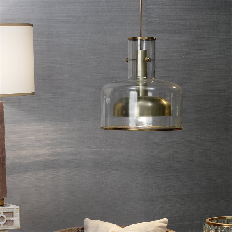 J&D Designs Co Clyde Contemporary Glass/Metal Pendant in Clear/Gunmetal Gray