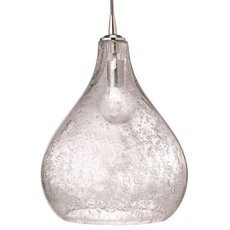 J&D Designs Co Large Curved Coastal Glass Pendant in Clear Seeded