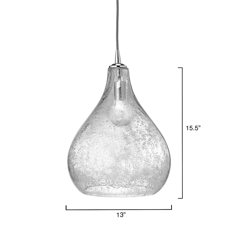 J&D Designs Co Large Curved Coastal Glass Pendant in Clear Seeded