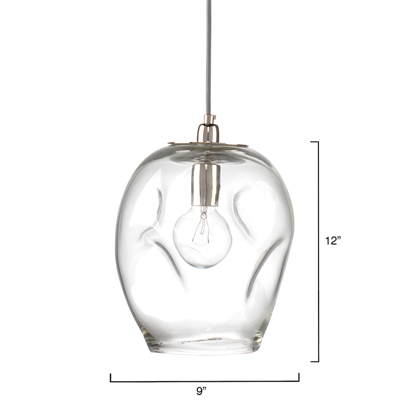 J&D Designs Co Large Coastal Dimpled Glass Pendant in Clear/Silver