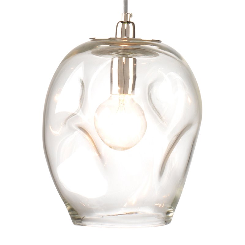 J&D Designs Co Large Coastal Dimpled Glass Pendant in Clear/Silver