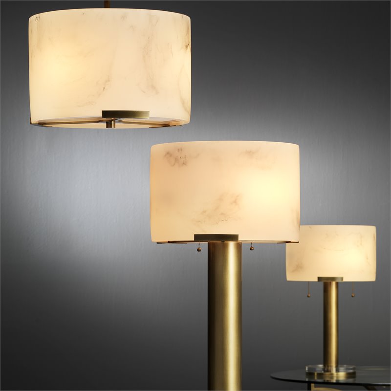 J&D Designs Co Elancourt Resin/Steel Pendant in White Faux/Antique Brass