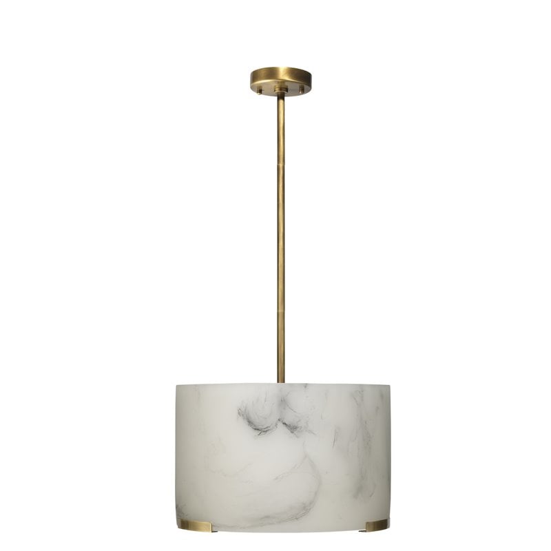 J&D Designs Co Elancourt Resin/Steel Pendant in White Faux/Antique Brass