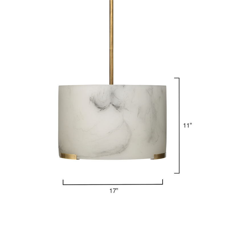 J&D Designs Co Elancourt Resin/Steel Pendant in White Faux/Antique Brass