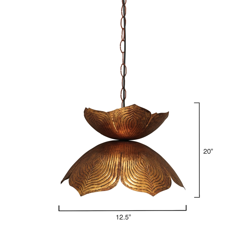 J&D Designs Co Large Flowering Lotus Traditional Metal Pendant in Gold