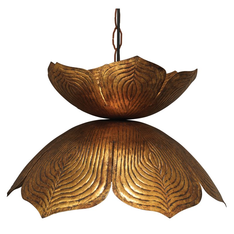 J&D Designs Co Large Flowering Lotus Traditional Metal Pendant in Gold