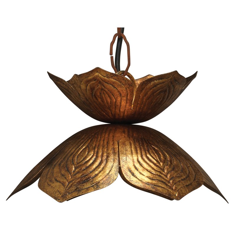 Jamie Young Co Small Flowering Lotus Traditional Metal Pendant in Gold