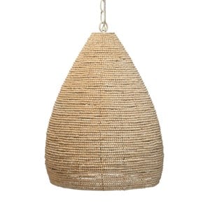J&D Designs Co Gulf Steam Coastal Iron Mango Wood Pendant in Off White