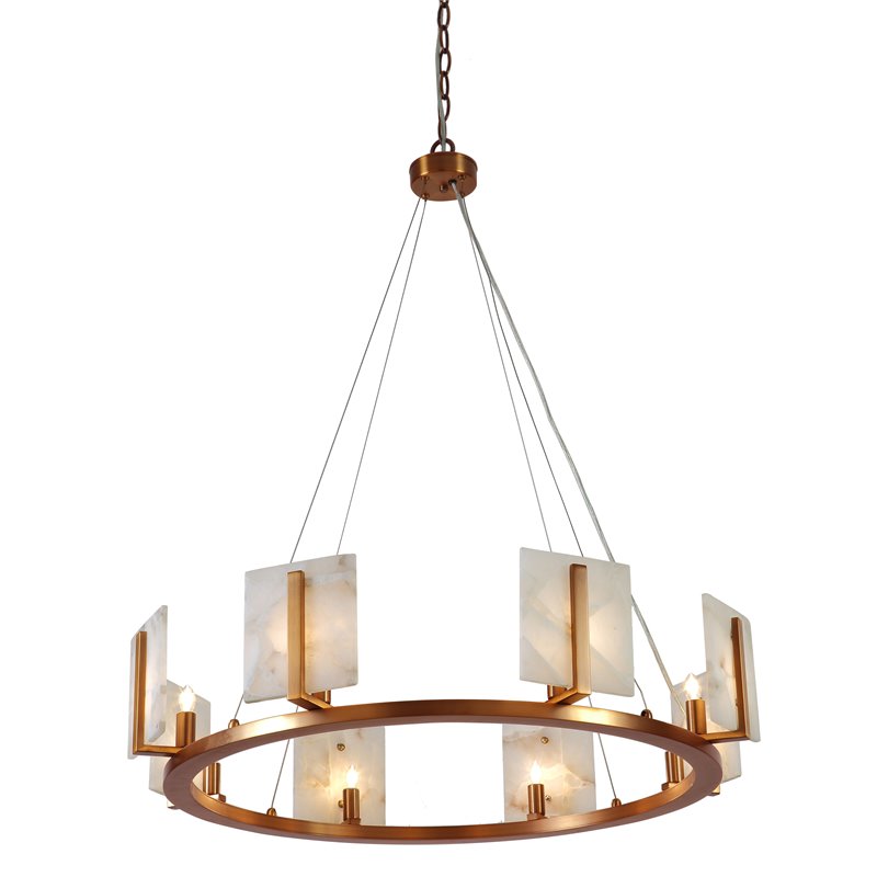 J&D Designs Co Halo Large Modern Stone/Metal Chandelier in Alabaster/Brass