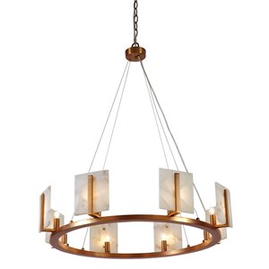 J&D Designs Co Halo Large Modern Stone/Metal Chandelier in Alabaster/Brass