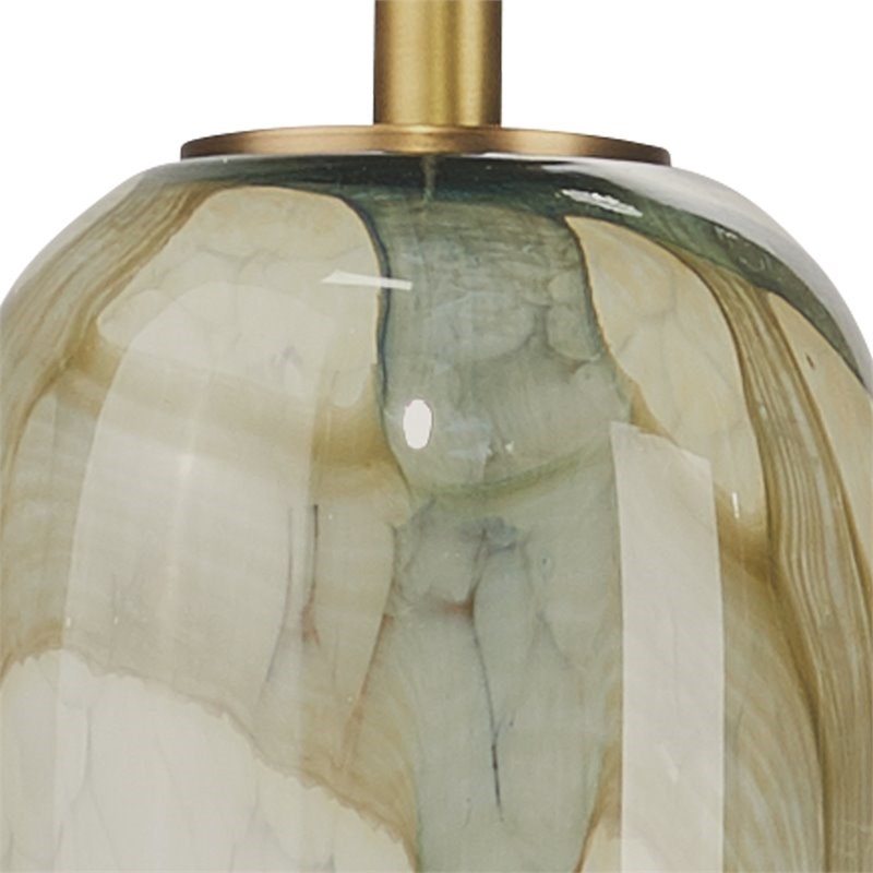 J&D Designs Co Helen Large Coastal Glass Pendant in Pale Blue/Antique Brass