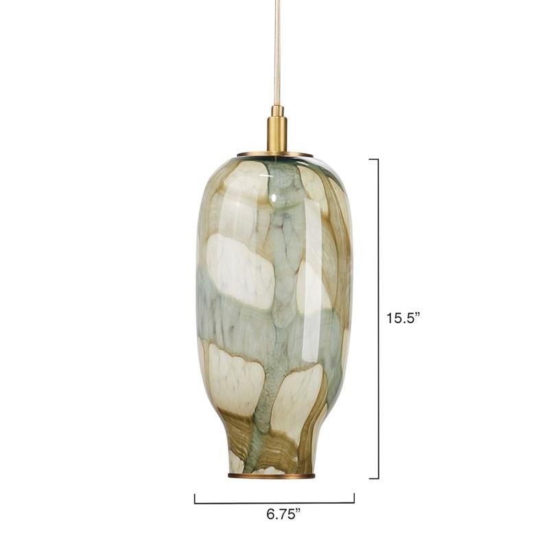 J&D Designs Co Helen Large Coastal Glass Pendant in Pale Blue/Antique Brass