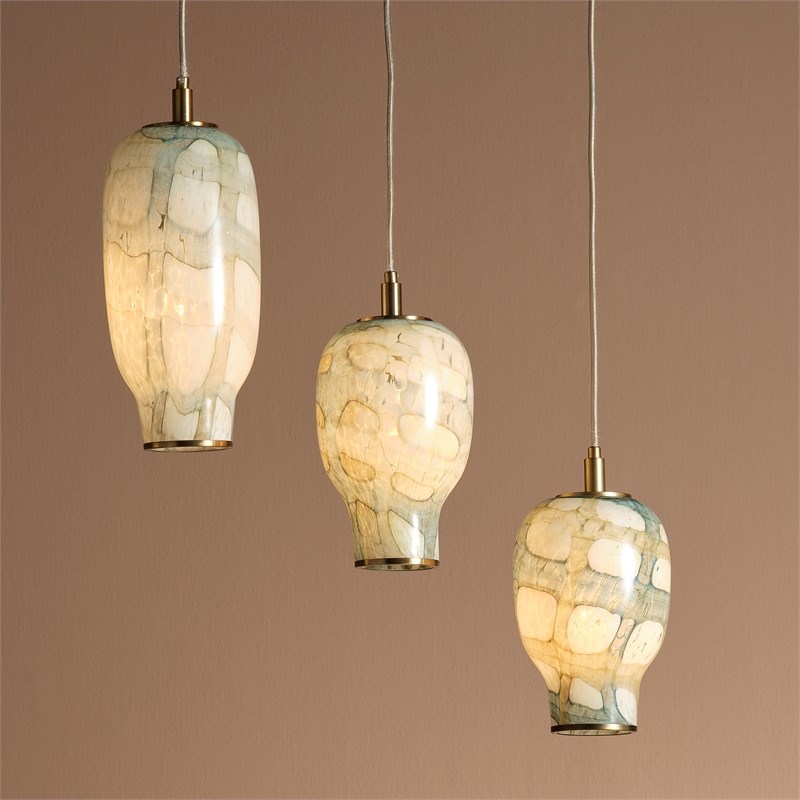 J&D Designs Co Helen Large Coastal Glass Pendant in Pale Blue/Antique Brass