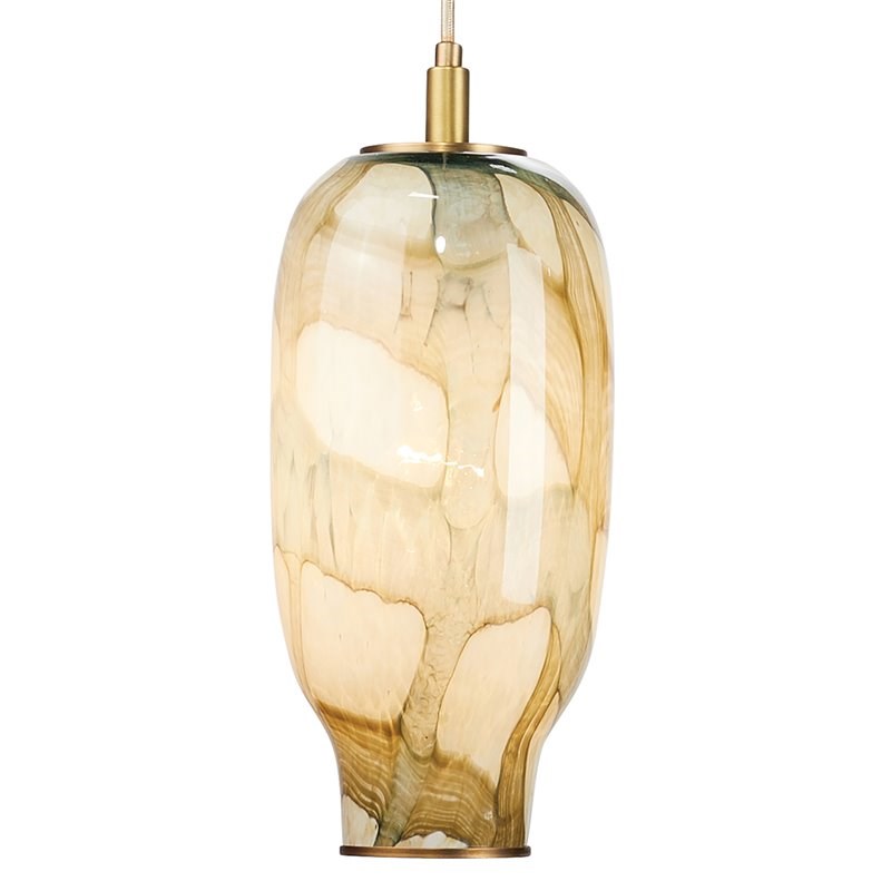 J&D Designs Co Helen Large Coastal Glass Pendant in Pale Blue/Antique Brass