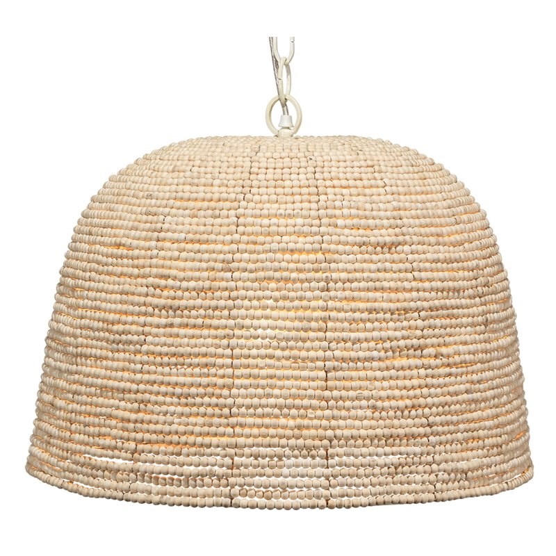 J&D Designs Co High Tide Coastal Iron Mango Wood Pendant in Off White Beads