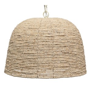 J&D Designs Co High Tide Coastal Iron Mango Wood Pendant in Off White Beads