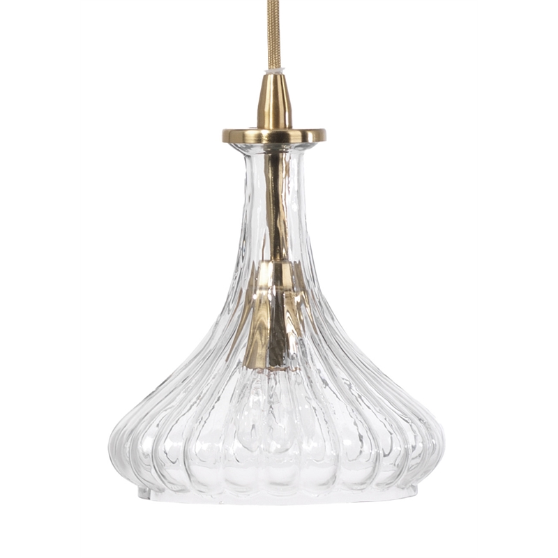 J&D Designs Co Isabella Carafe Modern Glass Pendant in Clear with Brass