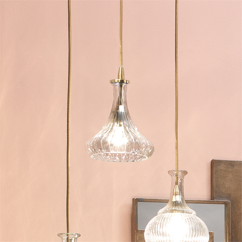 J&D Designs Co Isabella Carafe Modern Glass Pendant in Clear with Brass